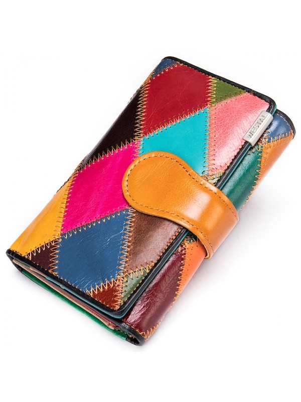 elegant ladies hand bag short wallet, color stitching coin purse, multi-card position first layer cowhide wallet wholesale #8580096