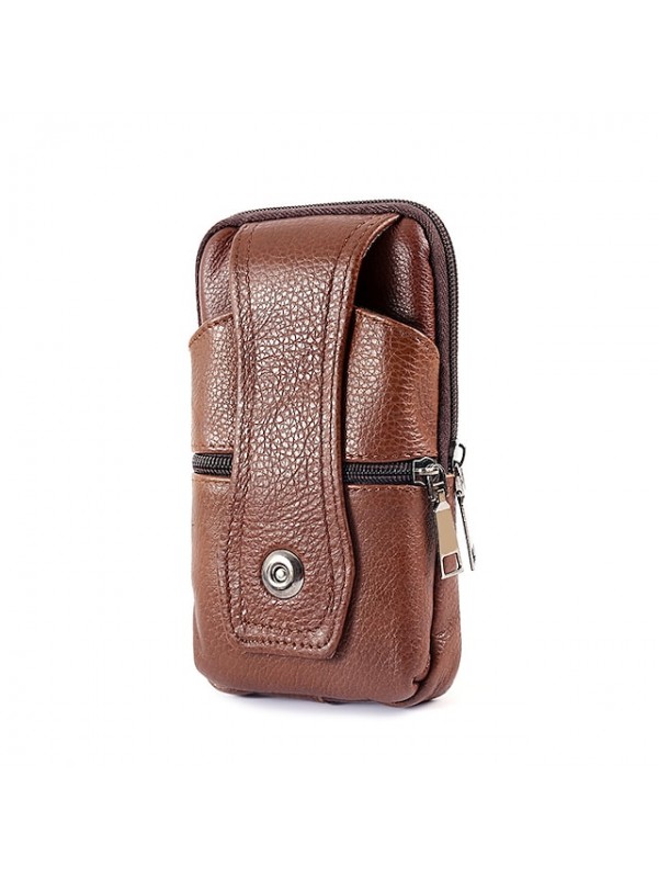 Men's Coin Purse Mobile Phone Bag Cowhide Daily Second layer deep coffee + hook Three-layer yellow-brown hook + strap Two layers of yellow brown + hook Three layers of deep coffee hook + strap #8936574