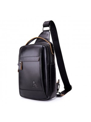 Men's 2022 Sling Shoulder Bag Chest Bag Nappa Leather Zipper Holiday Outdoor Black Coffee #8098399