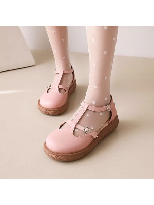 Women's Lolita Shoes Lolita Mid Calf Boots Rhinestone Bowknot Buckle Flat Heel Round Toe Preppy Daily PU Leather Buckle Fall Summer Solid Colored White Black Pink #9034086