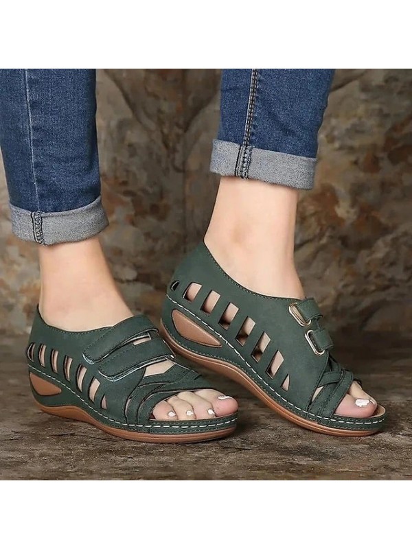 Women's Sandals Comfort Shoes Wedge Heel Round Toe PU Loafer Green White Army Green #8639137