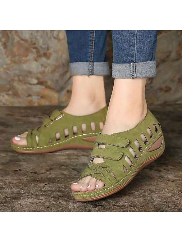 Women's Sandals Comfort Shoes Wedge Heel Round Toe PU Loafer Green White Army Green #8639137