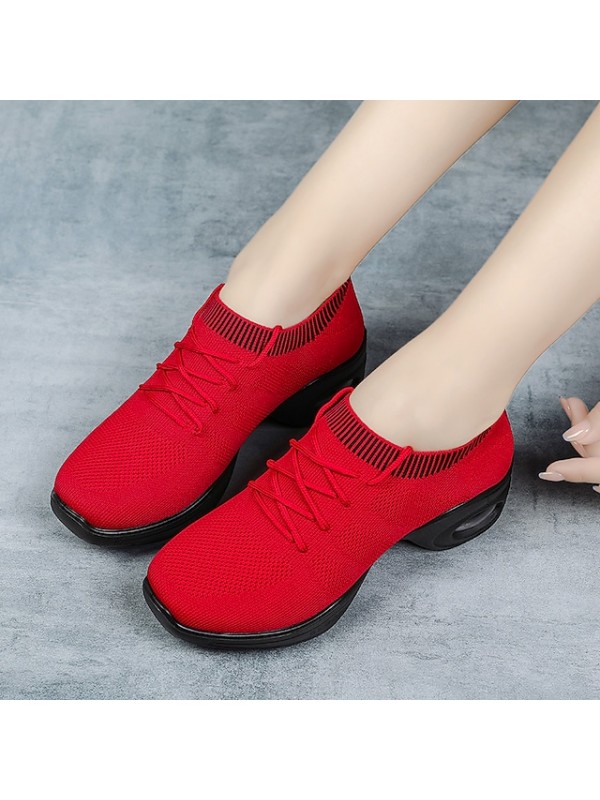 Women's Dance Sneakers Training Performance Practice Mesh Sneaker Thick Heel Round Toe Black Red Lace-up Elastic Teenager Adults' #8869390