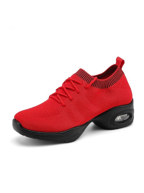 Women's Dance Sneakers Training Performance Practice Mesh Sneaker Thick Heel Round Toe Black Red Lace-up Elastic Teenager Adults' #8869390