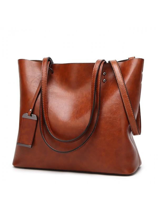 Women's Tote PU Leather Shopping Daily Office & Career Black Gray Red Wine Brown #8931701