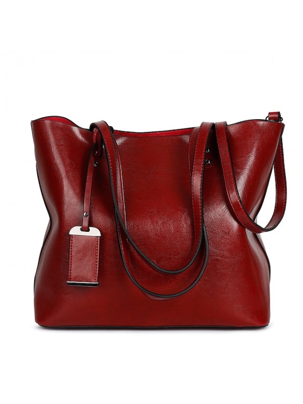 Women's Tote PU Leather Shopping Daily Office & Career Black Gray Red Wine Brown #8931701