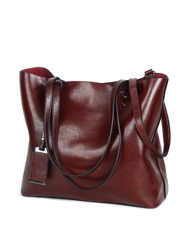 Women's Tote PU Leather Shopping Daily Office & Career Black Gray Red Wine Brown #8931701