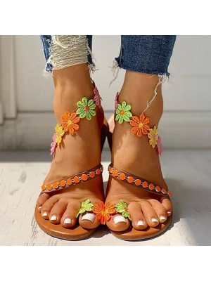 Women's Sandals Boho Bohemia Beach Lace Flower Flat Heel Round Toe PU Loafer Floral Rainbow #8557845