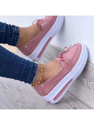 Women's Loafers Wedge Heel Round Toe Casual Daily Walking Shoes PU Leather Lace-up Spring Summer Solid Colored Black Pink Blue #9014601