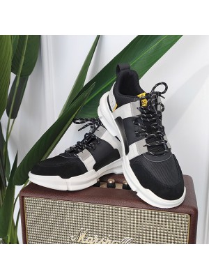 Men's Trainers Athletic Shoes Lace up Chinoiserie Daily Outdoor Running Shoes Tennis Shoes Knit Faux Leather Breathable Height-increasing Wear Proof Dark Grey Black Slogan Fall Spring #8801318