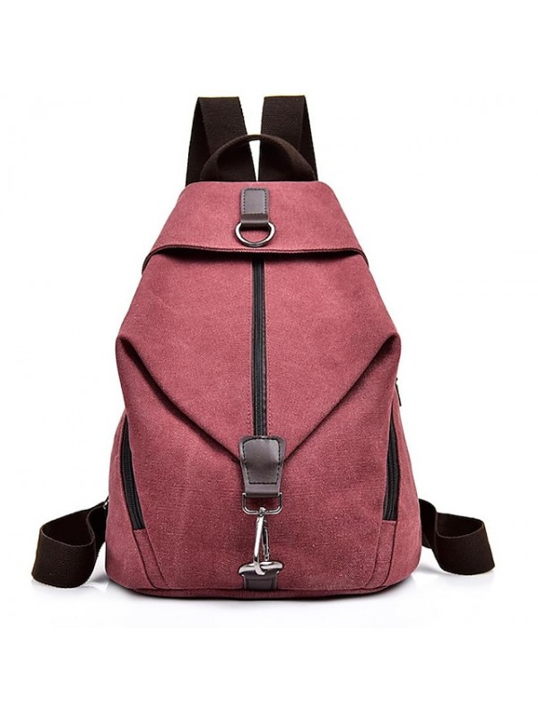 Unisex Backpack School Bag Rucksack Commuter Backpack Canvas Solid Color Large Capacity Zipper Daily Wine Black Gray Sky Blue #8301183