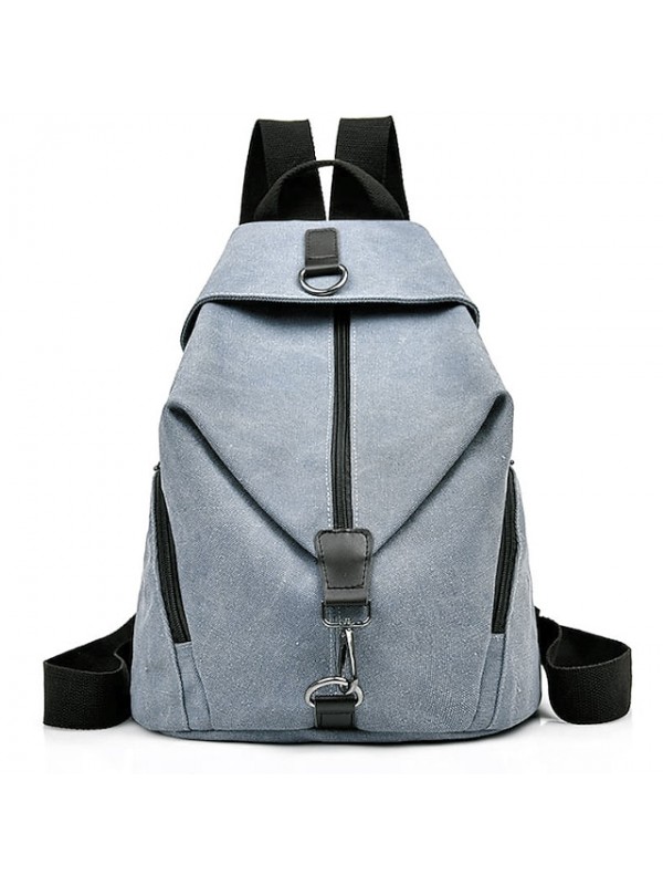 Unisex Backpack School Bag Rucksack Commuter Backpack Canvas Solid Color Large Capacity Zipper Daily Wine Black Gray Sky Blue #8301183