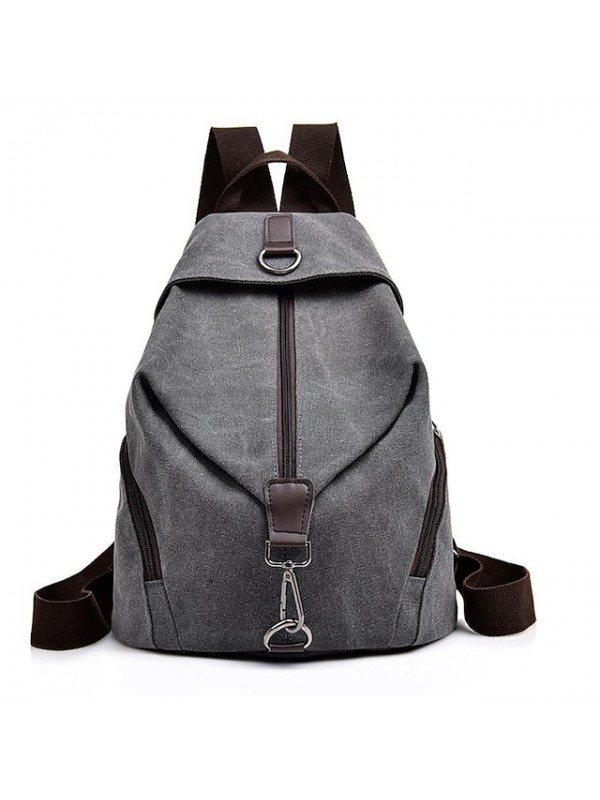 Unisex Backpack School Bag Rucksack Commuter Backpack Canvas Solid Color Large Capacity Zipper Daily Wine Black Gray Sky Blue #8301183