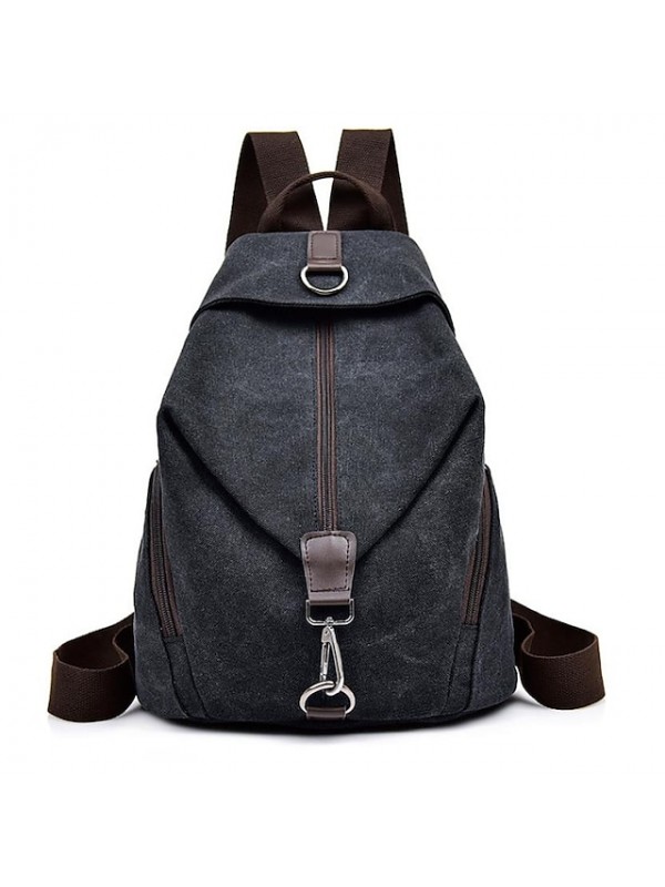 Unisex Backpack School Bag Rucksack Commuter Backpack Canvas Solid Color Large Capacity Zipper Daily Wine Black Gray Sky Blue #8301183