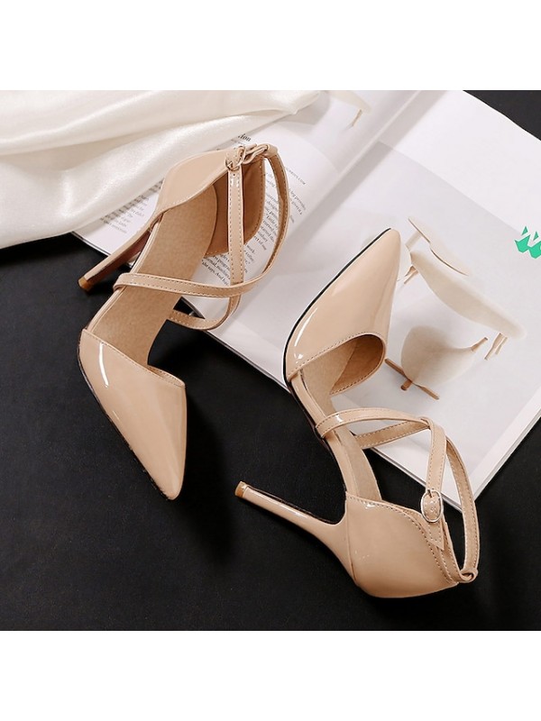 Women's Sandals Stiletto Heel Pointed Toe Buckle Leatherette Comfort Spring / Summer / Fall Yellow / Pink / Nude #5629638