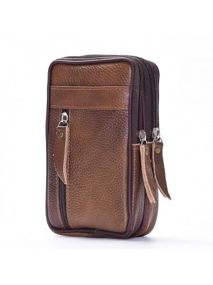 Men's Messenger Bag Fanny Pack Mobile Phone Bag Messenger Bag Cowhide Zipper Plain Daily Outdoor Brown #8467221