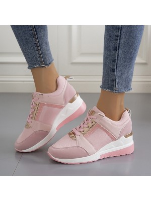 Women's Sneakers Plus Size Wedge Heel Round Toe Sporty Daily Outdoor Walking Shoes Lace-up Fall Spring Color Block White Pink Light Grey #8671702