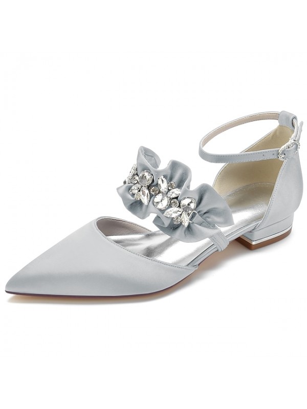 Women's Wedding Shoes Dress Shoes Wedding Flats Rhinestone Sparkling Glitter Flat Heel Pointed Toe Elegant Sweet Wedding Satin Ankle Strap Spring Summer Solid Colored Wine White Black #8978872