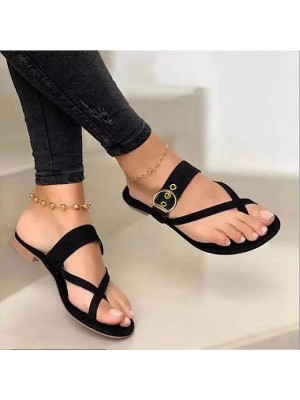 Women's Sandals Boho Bohemia Beach Buckle Flat Heel Round Toe PU Loafer Solid Colored Dark Brown White Black #8590509