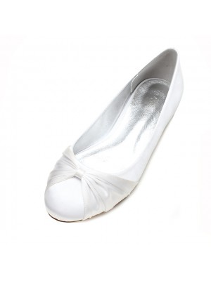 Women's Wedding Shoes Plus Size Wedding Flats Bridal Shoes Bridesmaid Shoes Ribbon Tie Flat Heel Round Toe Basic Ballerina Minimalism Wedding Satin Spring Summer Solid Colored White Black Dark Blue #6595131