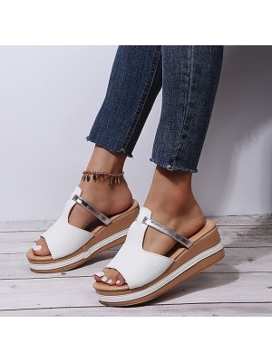 Women's Sandals Wedge Sandals Platform Sandals Wedge Heel Round Toe Rubber PU Loafer White Black Gold #8661670