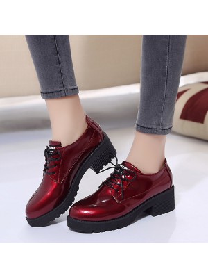 Women's Oxfords Block Heel Low Heel Round Toe British Daily Walking Shoes Patent Leather Lace-up Spring & Summer Solid Colored Black Burgundy #7997857