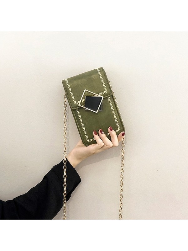 Women's Leather Bag Chain Bag Mobile Phone Bag Crossbody Bag PU Leather Zipper Plain Floral Print Daily Going out Wine Green Blue Black #8924446