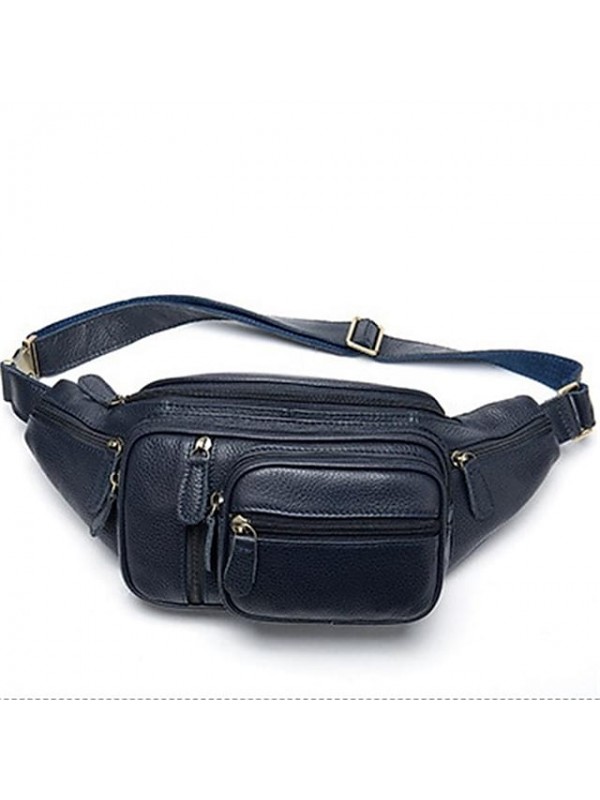 Men's Bum Bag Messenger Bag Fanny Pack Nappa Leather Cowhide Zipper Daily Blue Black Brown Coffee #8807409