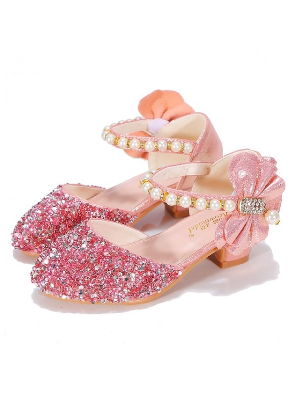 Girls' Heels Glitters Princess Shoes Rubber PU Glitter Crystal Sequined Jeweled Little Kids(4-7ys) Big Kids(7years +) Daily Party & Evening Walking Shoes Rhinestone Buckle Sequin Pink Gold Silver #8296974