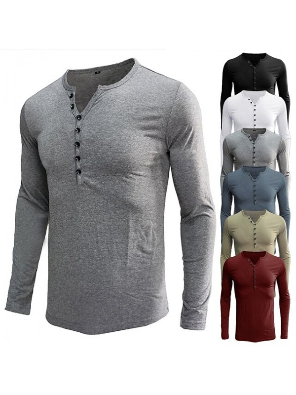 Men's Henley Shirt Casual Slim Fit Long Sleeve Henley T-Shirts Cotton Shirts Basic Fashion Polo T-Shirt Buttons Placket Plain Summer Cotton Shirts #8963761