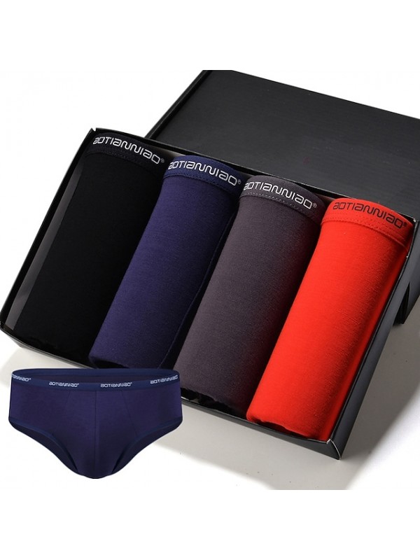 Men's Sport Briefs 4pcs Underwear Briefs Bottoms Modal Winter Fitness Gym Workout Performance Running Training Breathable Quick Dry Soft Sport Solid Colored Black Red Burgundy Blue Gray / Stretchy #8129344