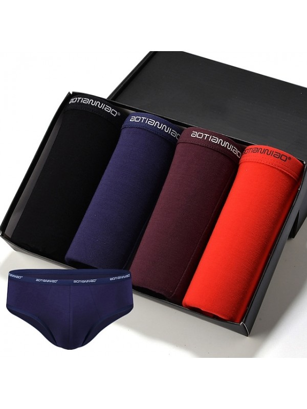 Men's Sport Briefs 4pcs Underwear Briefs Bottoms Modal Winter Fitness Gym Workout Performance Running Training Breathable Quick Dry Soft Sport Solid Colored Black Red Burgundy Blue Gray / Stretchy #8129344