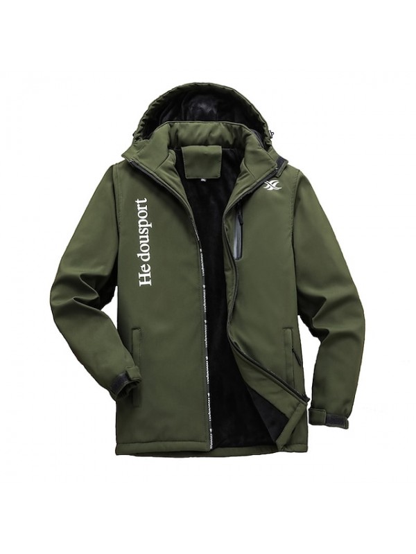 Men's Hoodie Jacket Hiking Windbreaker Hiking Fleece Jacket Polar Fleece Winter Outdoor Solid Color Thermal Warm Waterproof Windproof Quick Dry Outerwear Winter Jacket Trench Coat Single Slider #8775175