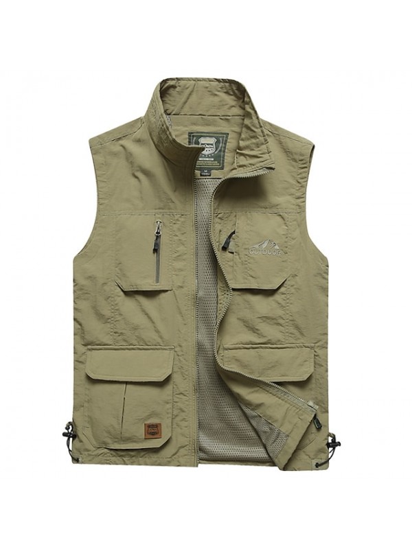 Men's Hiking Vest / Gilet Fishing Vest Military Tactical Vest Sleeveless Vest / Gilet Jacket Top Outdoor Quick Dry Lightweight Breathable Soft Autumn / Fall Spring Summer Spandex Polyester Solid Color #8534128