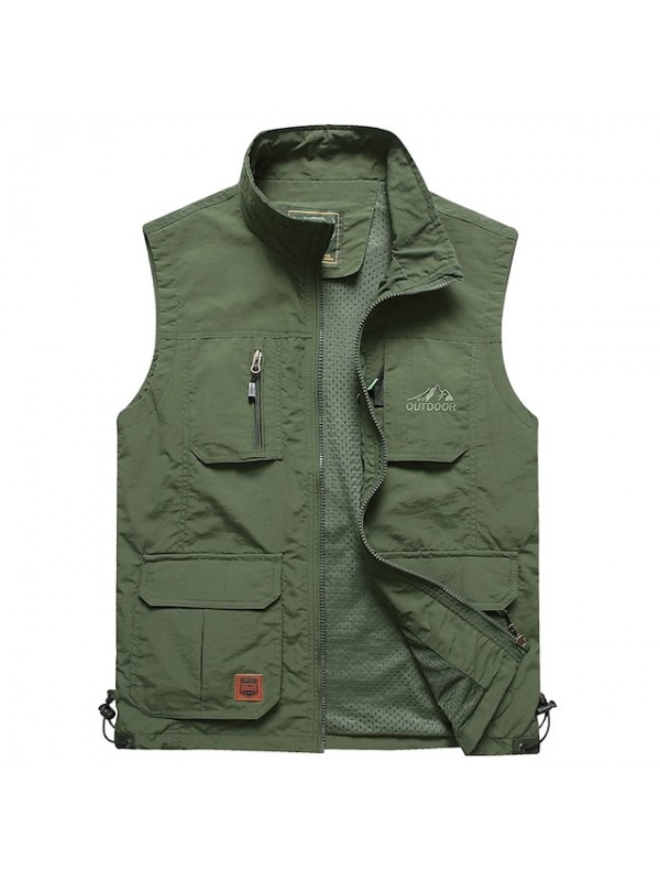 Men's Hiking Vest / Gilet Fishing Vest Military Tactical Vest Sleeveless Vest / Gilet Jacket Top Outdoor Quick Dry Lightweight Breathable Soft Autumn / Fall Spring Summer Spandex Polyester Solid Color #8534128