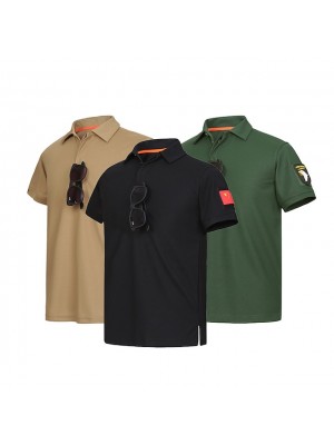 Men's Hunting T-shirt Tee shirt Military Tactical Shirt Solid Colored Short Sleeve Outdoor Summer Ultra Light (UL) Fast Dry Breathability Wearable Top Polyester Camping / Hiking Hunting Fishing Lapel #8527549