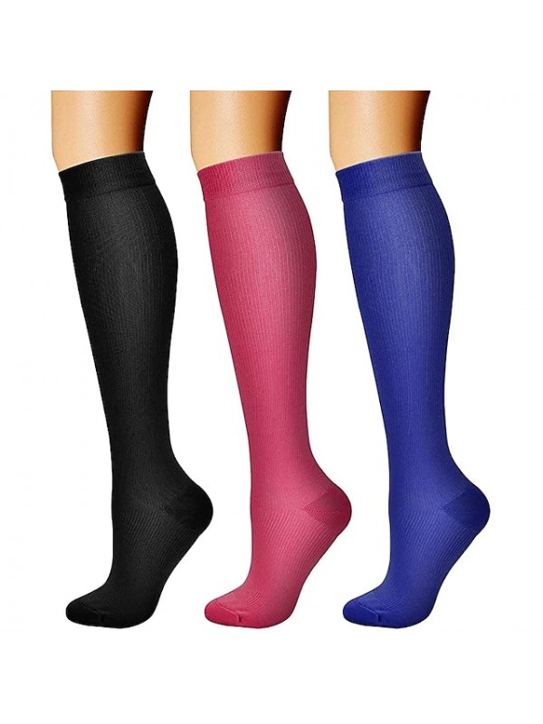 Compression Socks Athletic Sports Socks 3 Pairs Long Women's Men's Tube Socks Breathable Sweat wicking Comfortable Gym Workout Running Skateboarding Cycling Sports Solid Colored Nylon White Black #8160536