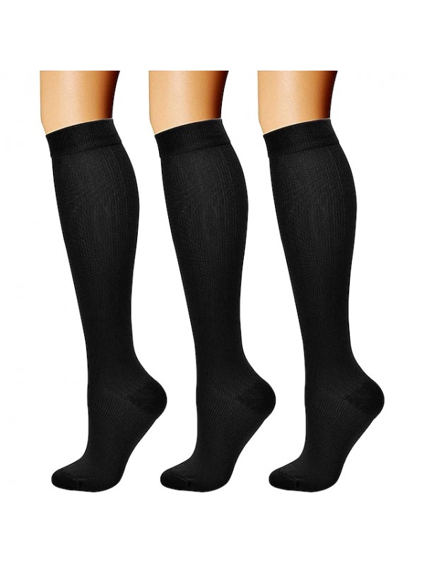 Compression Socks Athletic Sports Socks 3 Pairs Long Women's Men's Tube Socks Breathable Sweat wicking Comfortable Gym Workout Running Skateboarding Cycling Sports Solid Colored Nylon White Black #8160536