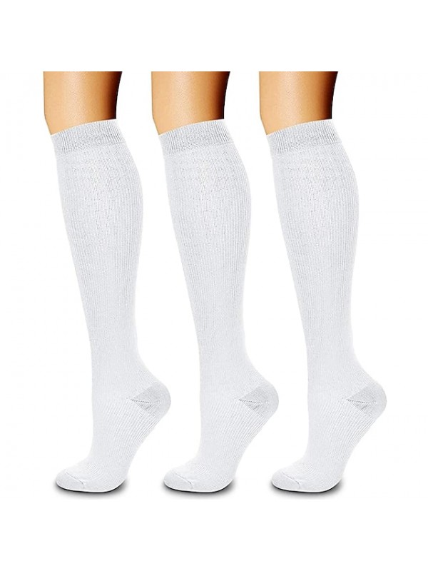 Compression Socks Athletic Sports Socks 3 Pairs Long Women's Men's Tube Socks Breathable Sweat wicking Comfortable Gym Workout Running Skateboarding Cycling Sports Solid Colored Nylon White Black #8160536