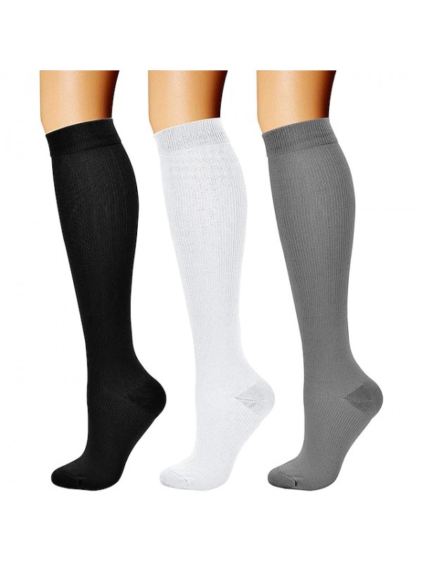 Compression Socks Athletic Sports Socks 3 Pairs Long Women's Men's Tube Socks Breathable Sweat wicking Comfortable Gym Workout Running Skateboarding Cycling Sports Solid Colored Nylon White Black #8160536