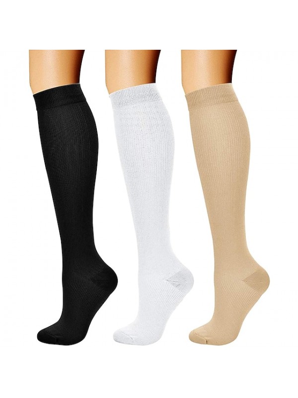 Compression Socks Athletic Sports Socks 3 Pairs Long Women's Men's Tube Socks Breathable Sweat wicking Comfortable Gym Workout Running Skateboarding Cycling Sports Solid Colored Nylon White Black #8160536