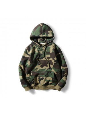 Men's Camouflage hoodie Outdoor Windproof Breathable Sweat wicking Fall Spring Camo Pullover Cotton Long Sleeve Hunting Camping Training Army Green / Combat #8990510