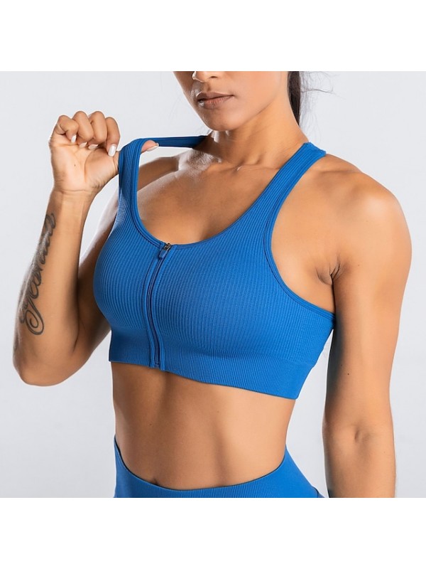 Women's Sports Bra Bralette Removable Pad Spandex Yoga Fitness Gym Workout Breathable Lightweight Soft Padded Medium Support Dark Grey Black Royal Blue Blue Solid Colored / Summer / Micro-elastic #9006059