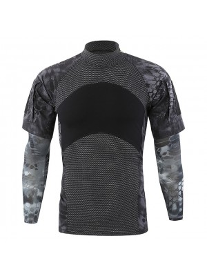 Men's Hunting Shirt Combat Shirt Camo / Camouflage Long Sleeve Outdoor Fall Winter Windproof Breathable Sweat wicking Top Polyester Camping / Hiking Hunting Military / Tactical Combat Black Camouflage #8925284