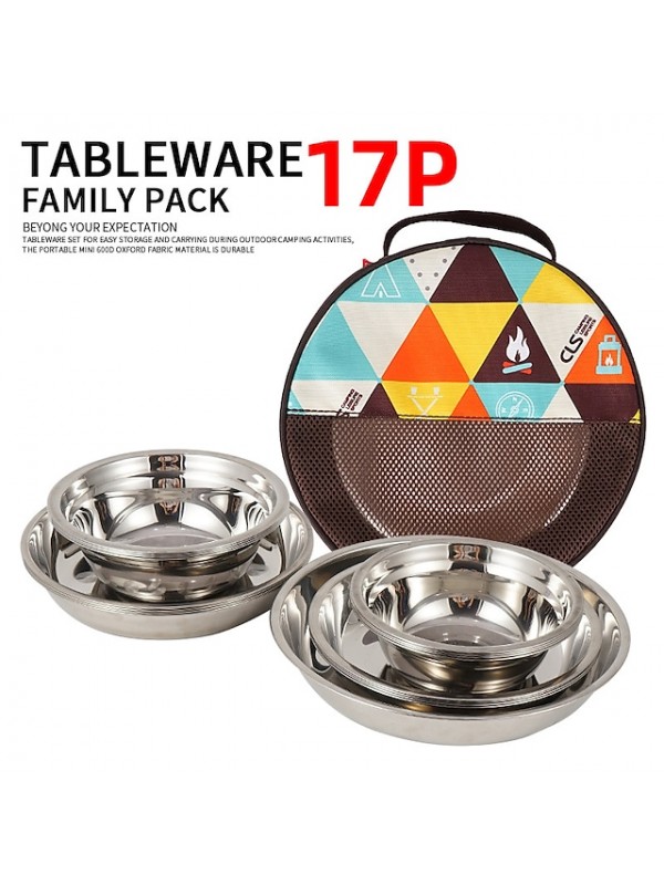 Stainless Steel Camping Plates Cups and Bowls set Plates Set Camping dish Set (17-Piece Set) Plates for Camping Hiking Beach Outdoor Use Incl #9005034