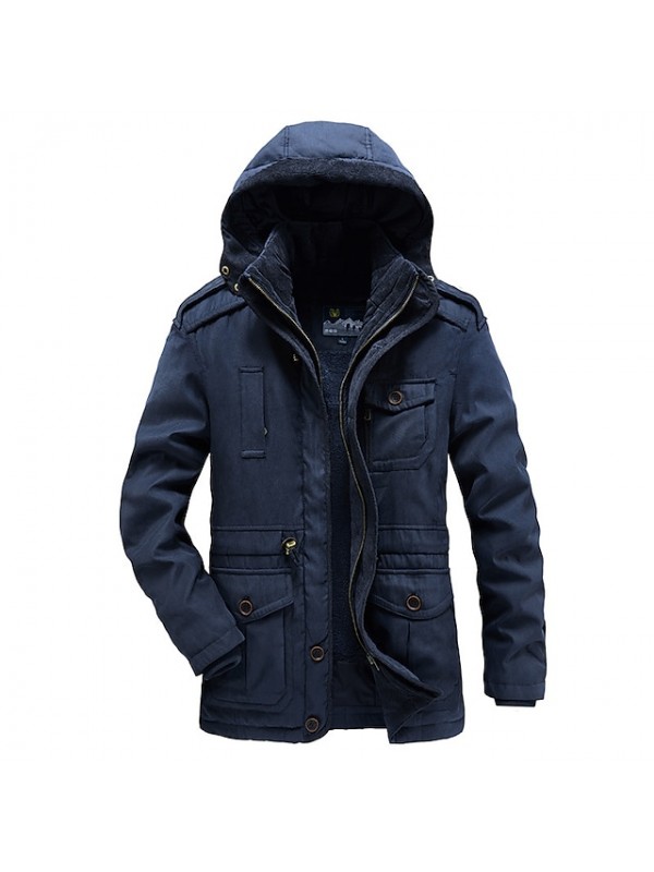 Men's Winter Warm Fleece Parka Jacket Cotton Fleece Jacket Hoodie Jacket Outdoor Thermal Warm Windproof Detachable Fleece Jacket Detachable Hooded Windbreaker Outerwear Trench Coat Fishing Climbing #8913211