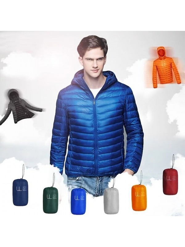 Men's Hoodie Jacket Sports Puffer Jacket Hiking Down Jacket Down Winter Outdoor Thermal Warm Windproof Fleece Lining Breathable Outerwear Winter Jacket Trench Coat Fishing Climbing Running Navy Army #8816434