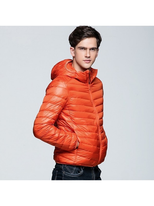 Men's Hoodie Jacket Sports Puffer Jacket Hiking Down Jacket Down Winter Outdoor Thermal Warm Windproof Fleece Lining Breathable Outerwear Winter Jacket Trench Coat Fishing Climbing Running Navy Army #8816434