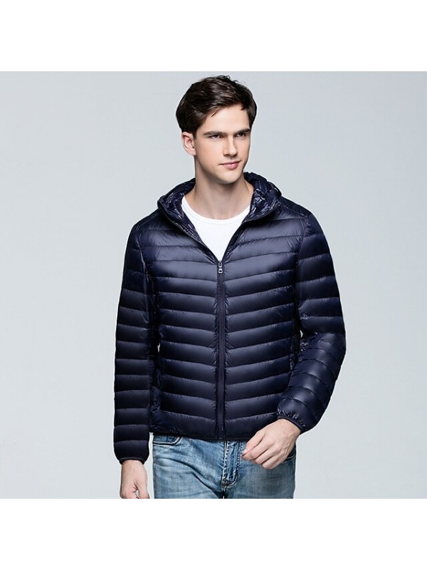 Men's Hoodie Jacket Sports Puffer Jacket Hiking Down Jacket Down Winter Outdoor Thermal Warm Windproof Fleece Lining Breathable Outerwear Winter Jacket Trench Coat Fishing Climbing Running Navy Army #8816434