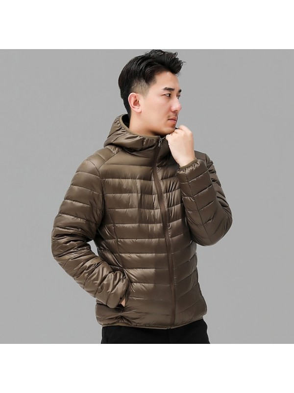 Men's Hoodie Jacket Sports Puffer Jacket Hiking Down Jacket Down Winter Outdoor Thermal Warm Windproof Fleece Lining Breathable Outerwear Winter Jacket Trench Coat Fishing Climbing Running Navy Army #8816434